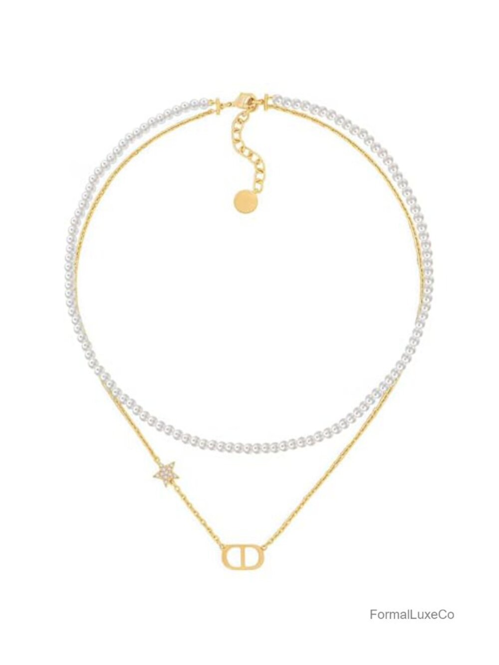 18K Gold Plated Pearl Necklace, Layered Design with Letter Pendant